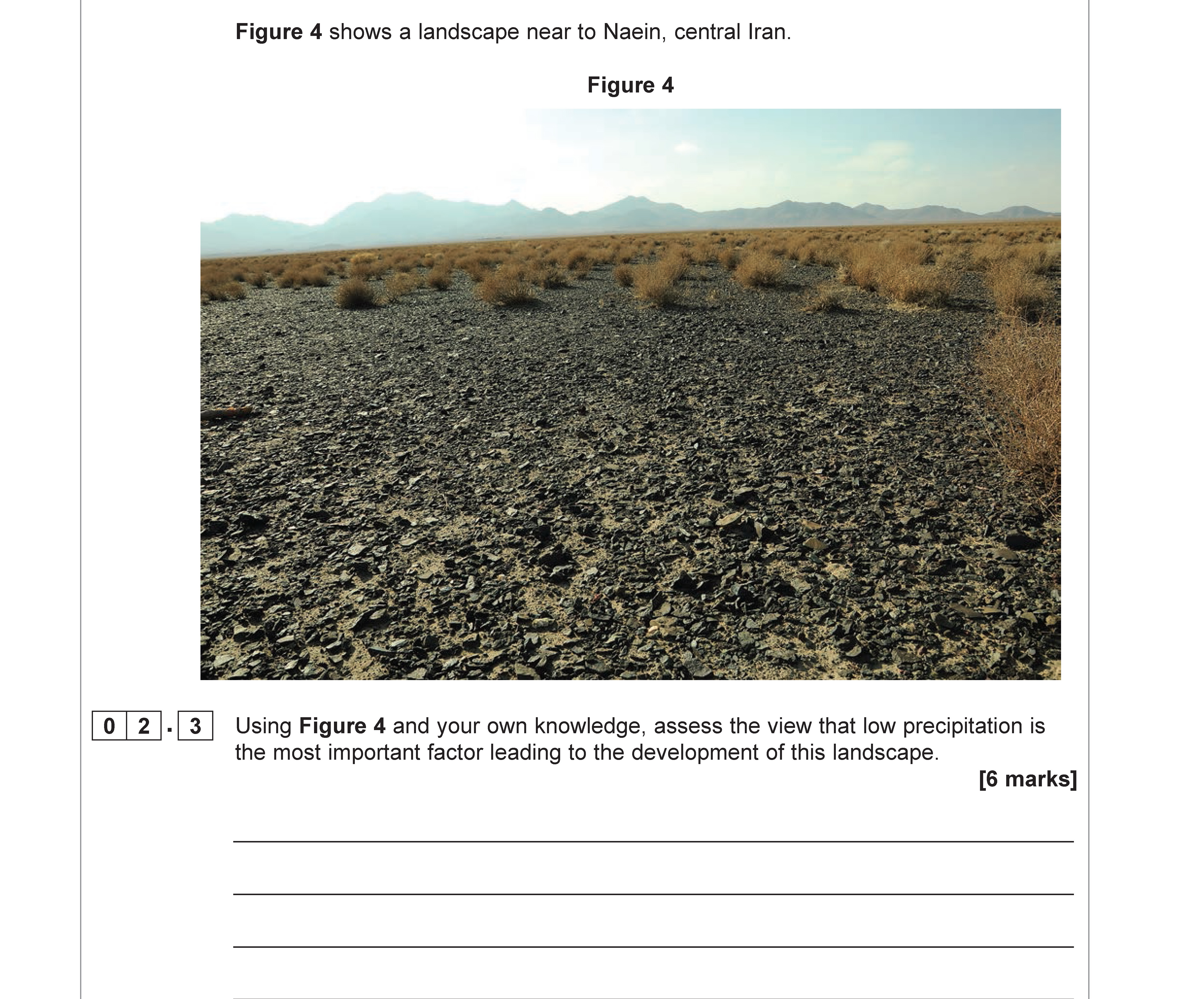 Using-Figure-4-and-your-own-knowledge,-assess-the-view-that-low-precipitation-is-the-most-important-factor-leading-to-the-development-of-this-landscape-AQA-A-Level Geography-Question 2-2020-Paper 1.png